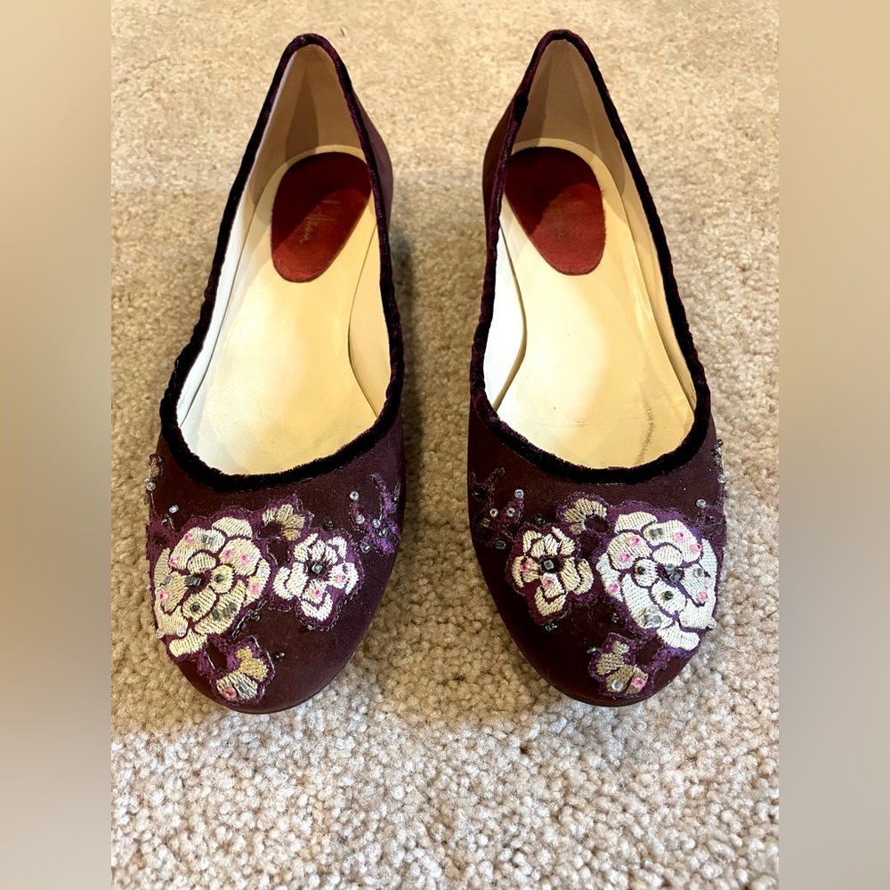Ann Taylor Burgundy Suede Shoes with Embroidery
